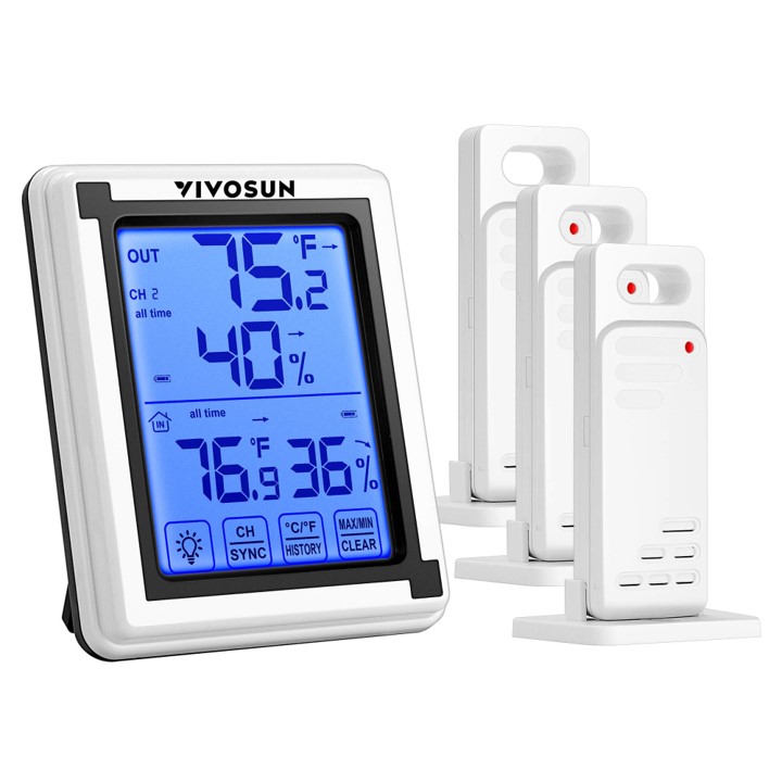 Wireless Thermometer and Hygrometer with 3 Remote Sensors